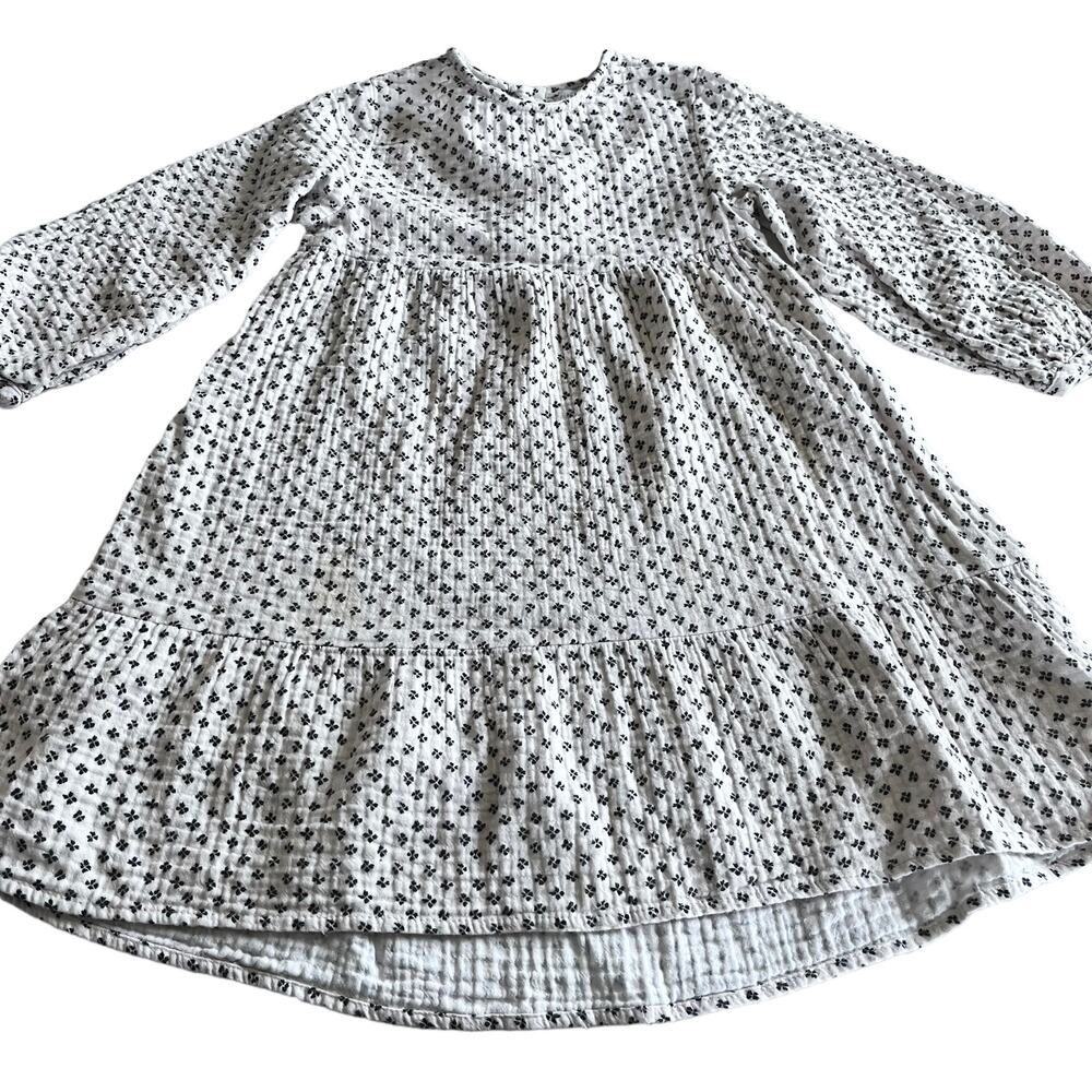 Zara girls muslin ecru tiered dress with four leaf black clovers size 3/4